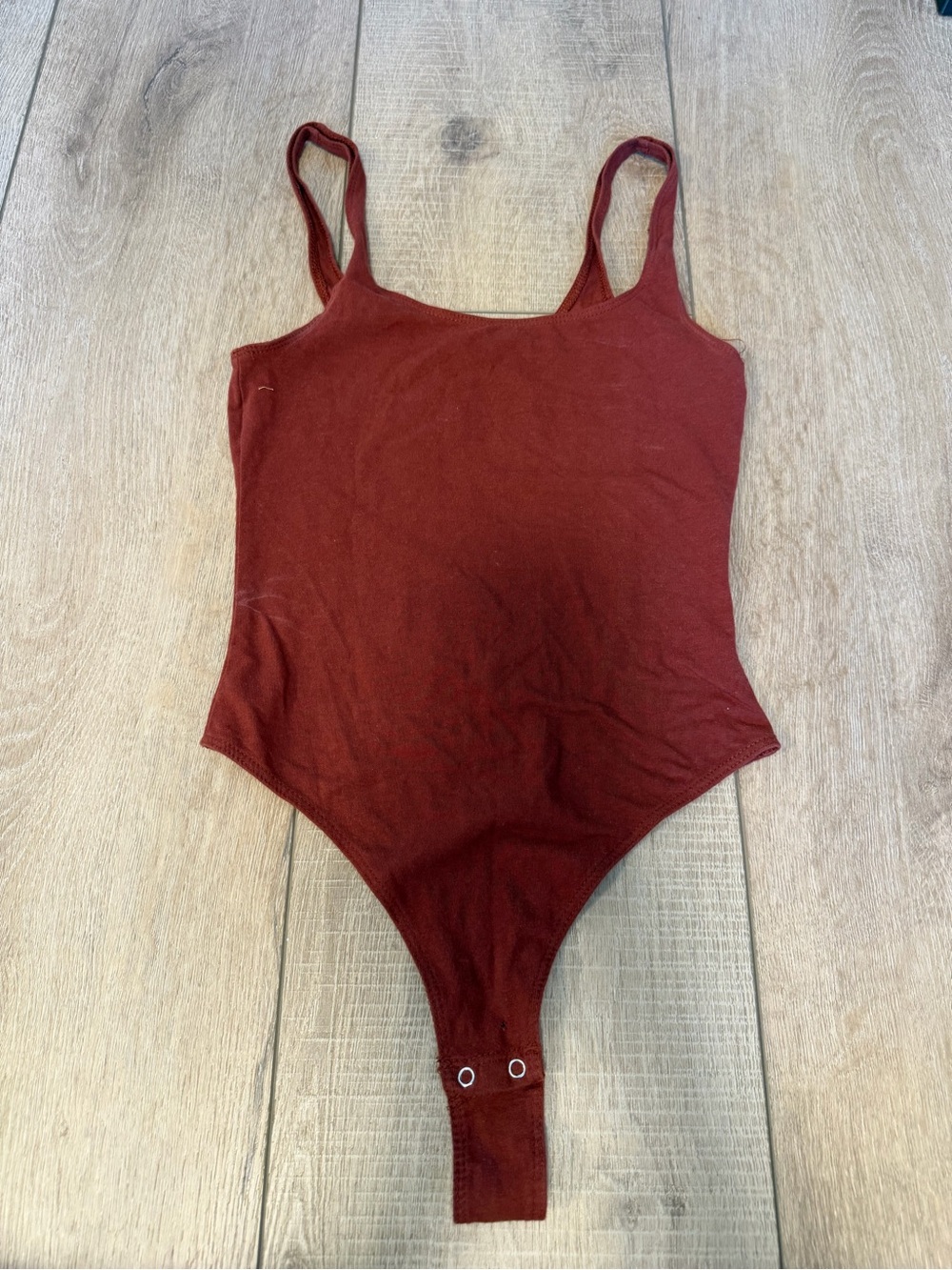 Red Tank Top Bodysuit with Snap Hem